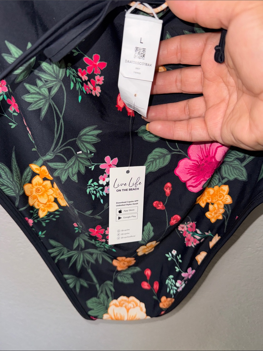 Cupshe Black Floral One-Piece Swimsuit with Green and Pink Accents - Picture 5 of 10